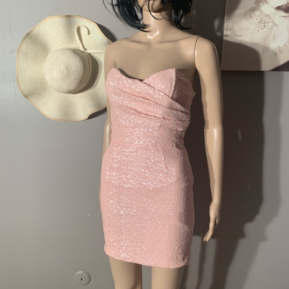 TFNC London Size XS Nude Strapless Sequin Dress